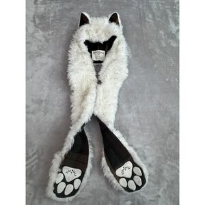 Spirit Hoods Husky Faux Fur Hood Scarf with Paw Mittens Plaid Lined